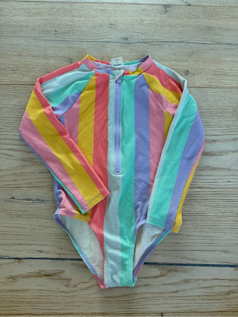 Old navy Kids Long-Sleeve Rainbow Stripe Rashguard Swimsuit - Multicolor